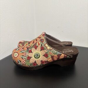 Sanita Women's Danish‎ Vegan Clogs Floral Tapestry Textile Sz 37/6.5 Colorful